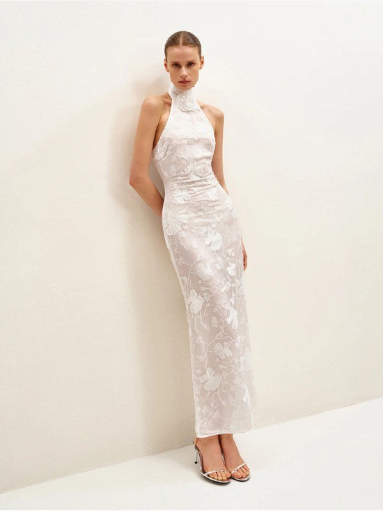 JW PEI Dresses & Skirts - JW PEI Uliana White Floral Lace Halterneck Maxi Dress - White